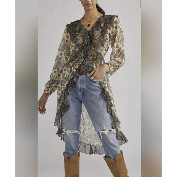 Anthropologie Blouse Women’s Medium Let Me Be Sheer Femme Paisley Button Down - Picture 2 of 11